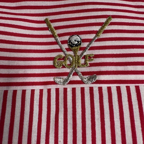 🆕Marquis Red White Stripe Vintage Mens Golf Oxford Button Down Collared Shirt - Picture 9 of 10